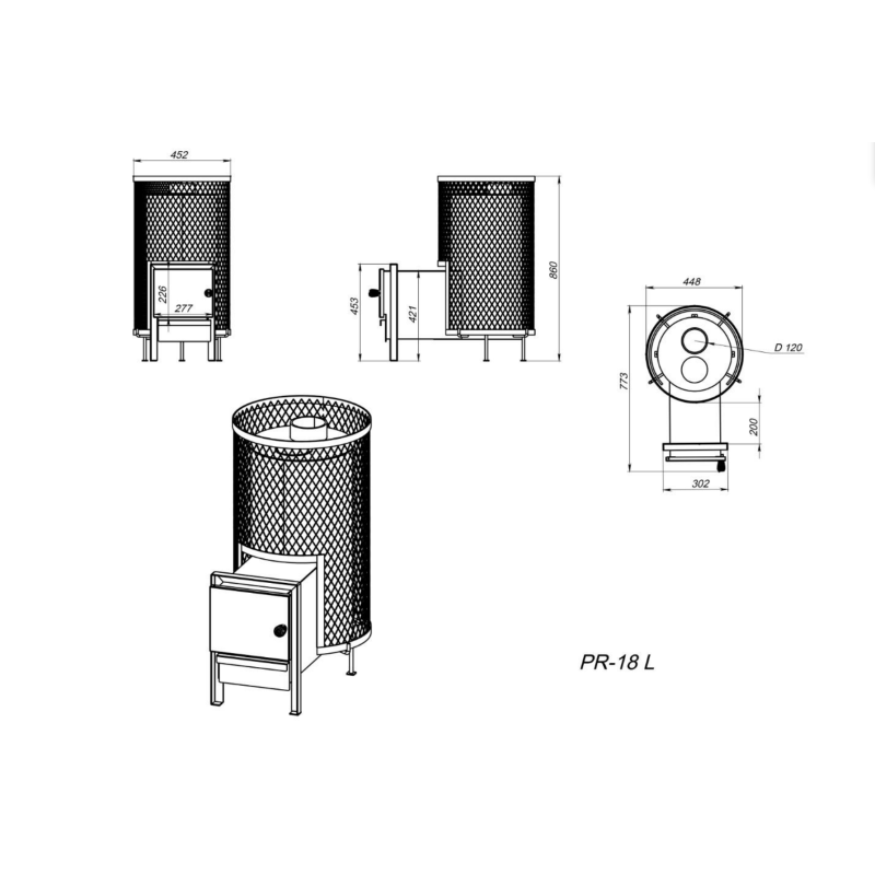 Дров'яна піч PAL PR-18 steel door для лазні та сауни