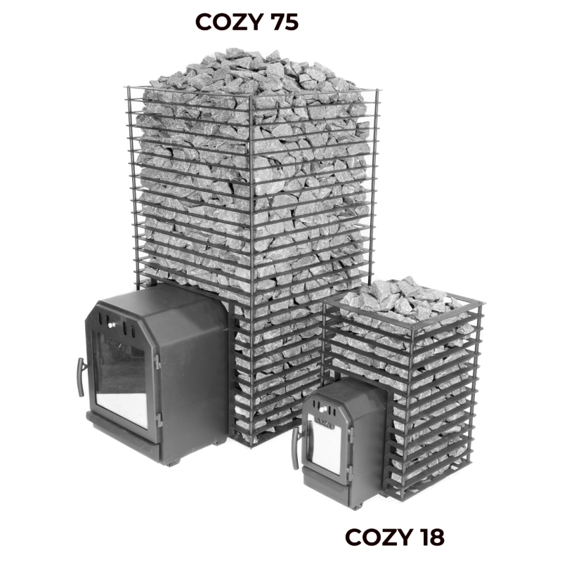 COZY 75 Quattro з виносною топкою, товщина металу 8-10 мм, дров'яна піч для лазні та сауни до 75 м. куб
